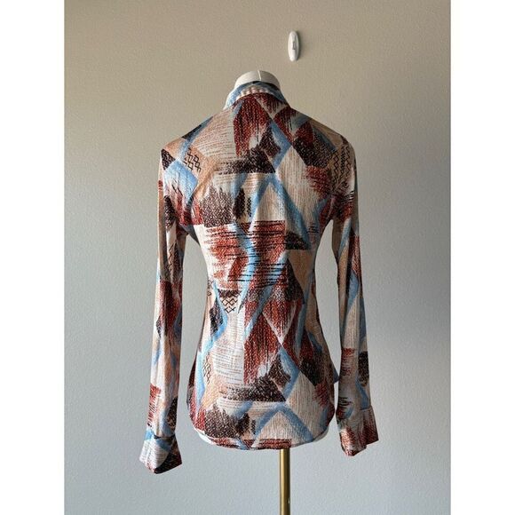 vintage 70s abstract print button front long sleeve - Picture 4 of 5